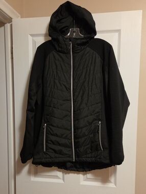 Womens Black Hooded Quilted Jacket